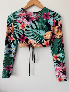 Tropical Cropped Swim Rash Guard Long Sleeve